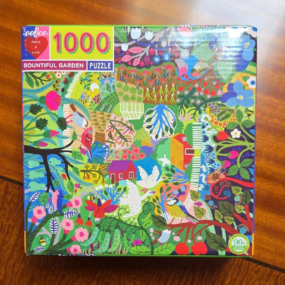 eeBoo 1000-Piece Bountiful Garden Puzzle - Colorful Floral Illustration